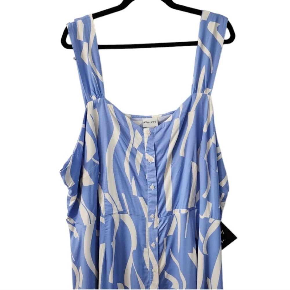 Ava & Viv Plus Size Button Light Blue And White Stretchy Midi Dress. Size XXL - Picture 7 of 8